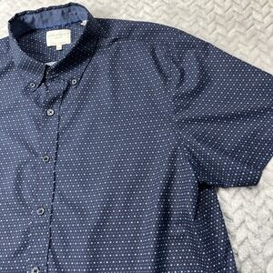 ConStruct 4 Way Stretch Shirt Men XL Slim Navy Polka Dot Short Sleeve Button Up